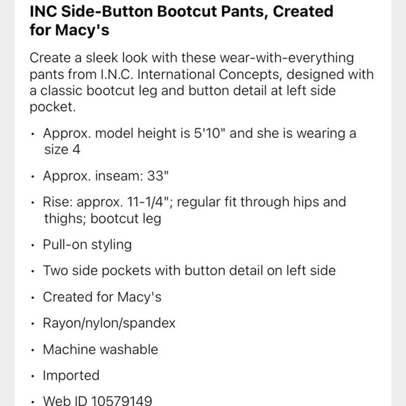 $79 INC INTERNATIONAL CONCEPTS Ponte Knit Stretch Boot Leg Pants 6 R - Picture 11 of 11